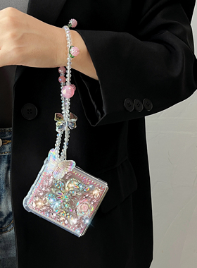 Phone Case for Samsung Z Flip 7 6 5 4 3 FE  Butterfly Flower Diamond Stone Pearl Wrist Strap Cover