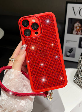 For iPhone 16 16Pro 15Pro 15 14 13 12 11 Pro Max Luxury Diamond Strap Chain Phone Case Back Cover