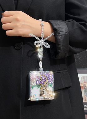 For Samsung Galaxy Z Flip 7 6 5 4 3 Luxury Three-dimensional diamond leopard Wrist Phone Case Cover