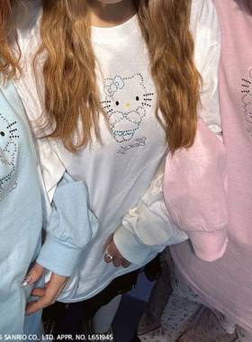日本订购 candystripper 日本限定hello kitty水钻圆领长袖T恤