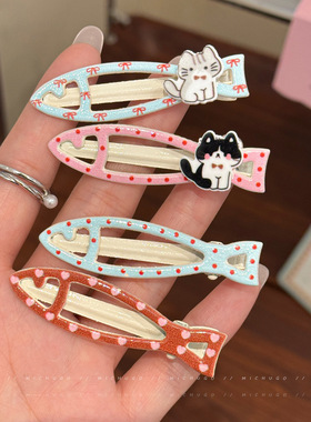 韩系发饰可爱波点猫咪小鱼发夹女童碎发鸭嘴夹儿童侧边刘海夹发卡