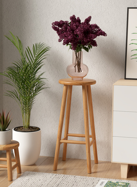 实木高凳放花的凳子原木色可移动花几架橡胶木小圆几原木客厅边几