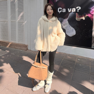 网红款连帽水貂皮草外套女 秋冬新款进口紫金中长款短外套