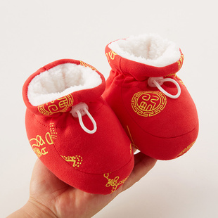 新生儿虎头鞋婴儿冬0一6月女宝宝老虎鞋棉鞋红色鞋子冬季周岁鞋