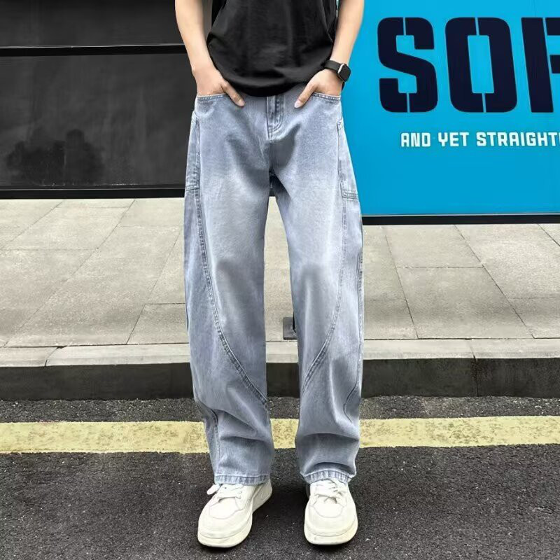 弯刀牛仔裤男士春季2026新款青少年宽松直筒镰刀休闲男生裤子夏季图片