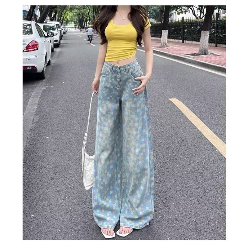 欧美复古休闲阔腿牛仔裤女oversize宽松显瘦高腰垂感拖地长裤男士