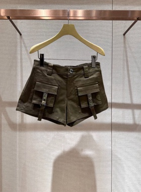 2025年春季新款复古松紧腰显瘦百搭阔腿A字口袋工装短裤R106103B