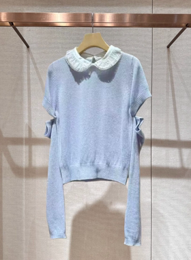 2026春季新款设计感娃娃领拼接撞色蝴蝶结可拆袖针织衫女XSJ1M05D