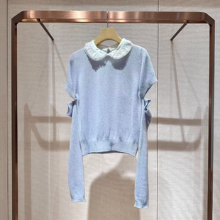 2026春季新款设计感娃娃领拼接撞色蝴蝶结可拆袖针织衫女XSJ1M05D