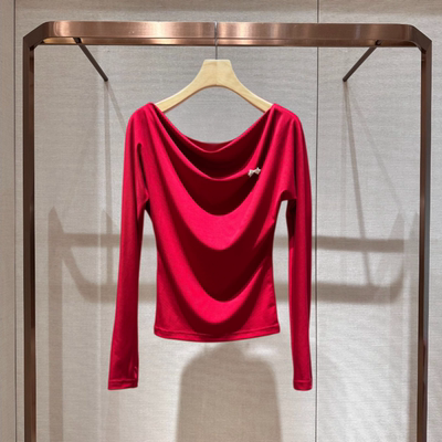 卓雅资2026春季一字肩长袖针织衫