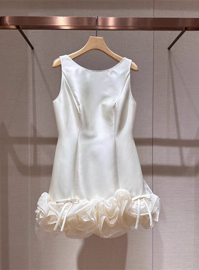 2025年夏季新款优雅拼接网纱立体花边蝴蝶结无袖连衣裙女R127401D