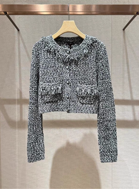 2024年秋季新款流苏短款灰色小个子针织开衫短外套女Q149103E