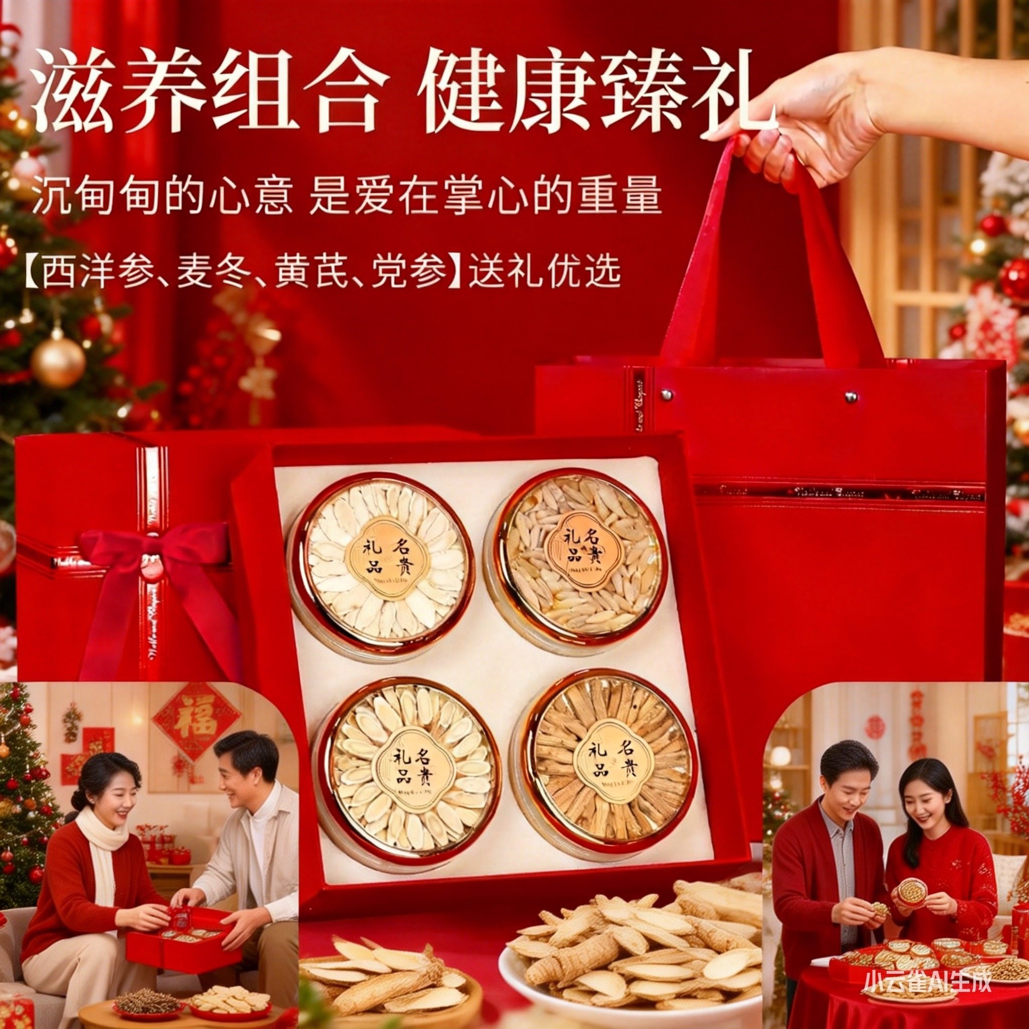 西洋参虫草花红参麦冬黑枸杞滋补组合礼盒装送长辈父母过年走亲戚