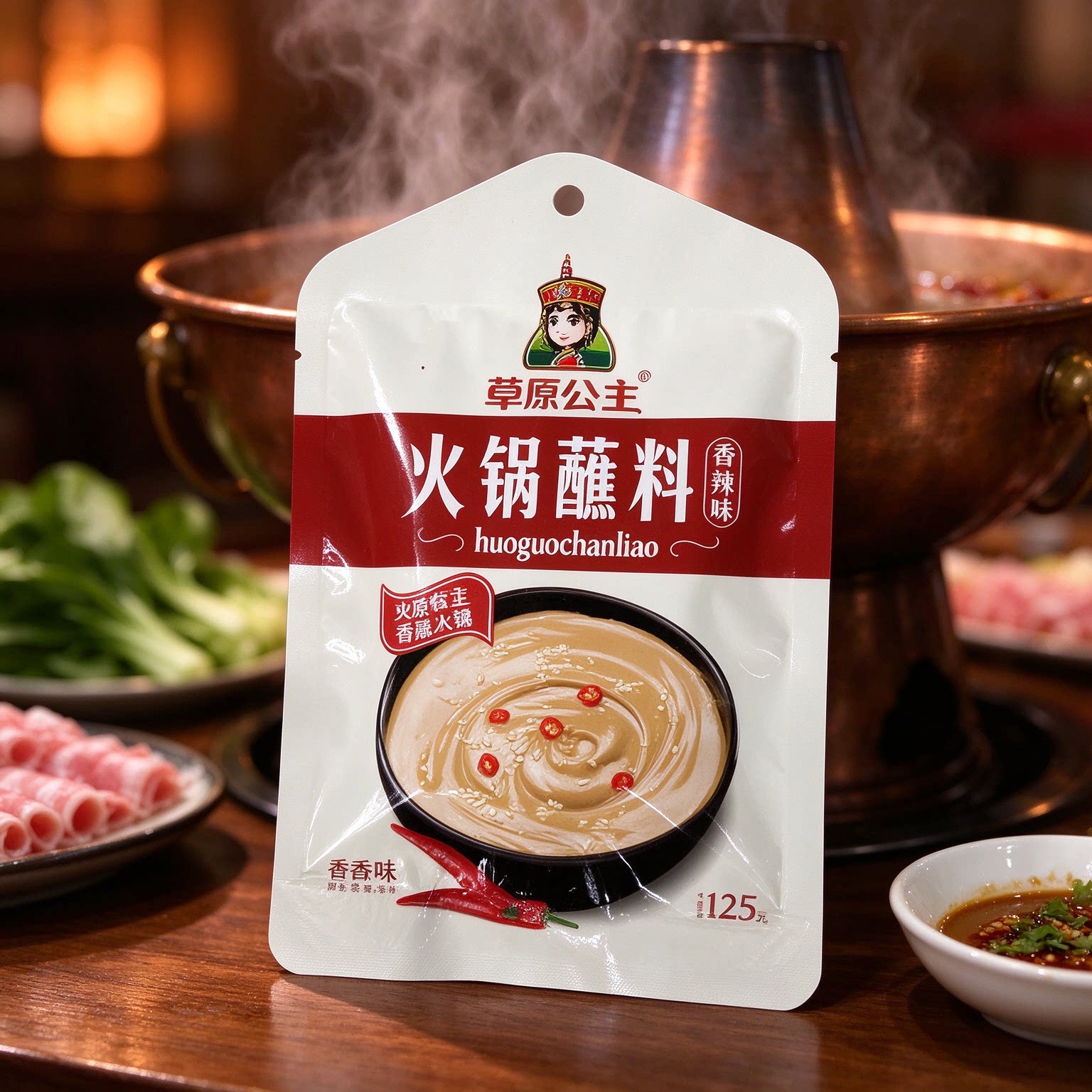 草原公主125克火锅香辣涮锅麻辣原味芝麻酱家用花生酱调料孜然味