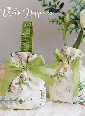 ins风结婚喜糖袋伴手礼手提袋子糖果布袋空高级感小众回礼免折叠