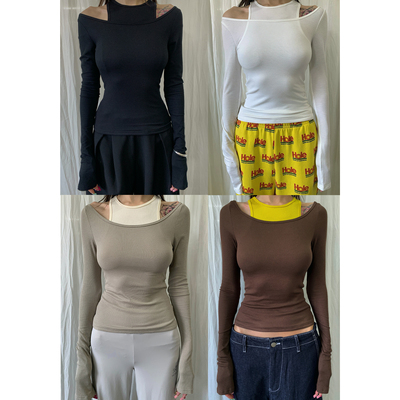 FOURFORTY 4色好穿亲肤露肩假两件打底衫