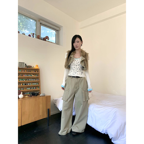 FOURFORTY ANGEL SUPPLY WORK PANTS 水洗做旧百褶裙工装长裤