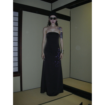 吓死香蕉年终战袍抹胸烫钻礼服裙