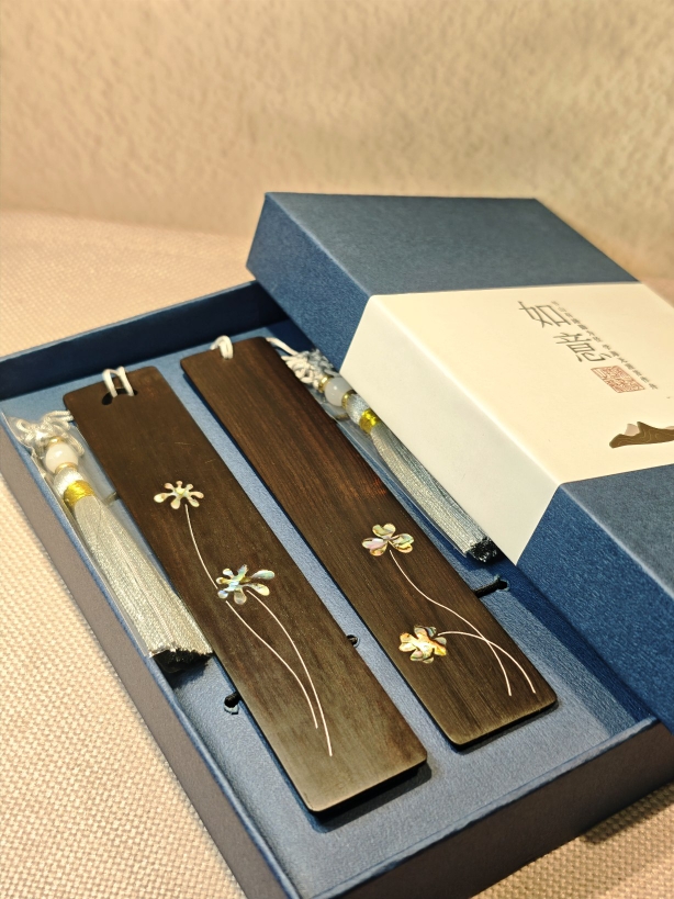 非遗螺钿漆器紫光檀书签黑檀木签字笔贝壳镶嵌文化商务文创小礼品