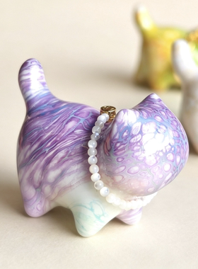一物一拍指尖溜猫大漆纯手工彩虹流体无脸猫桌面摆件包挂件小礼品