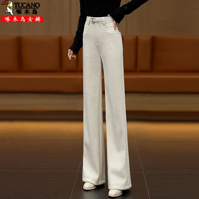 啄木鸟高腰显瘦羊毛休闲阔腿裤女