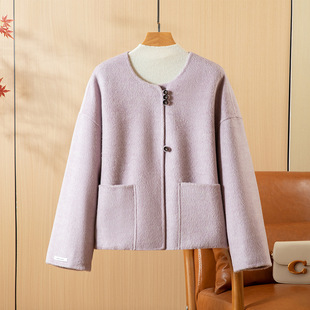 2025秋冬季新款白色新中式国风双面羊绒大衣女短款小个子毛呢外套