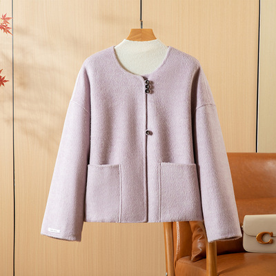 2025秋冬季新款白色新中式国风双面羊绒大衣女短款小个子毛呢外套