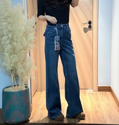 SMX 99071乌拉菲特绒牛仔裤2025年冬季四面弹高腰蓝色阔腿喇叭裤W