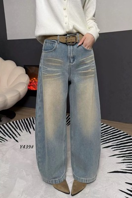 JEANS 439  冬季复合绒2025新款高腰宽松无弹美式弯刀裤牛仔裤女B