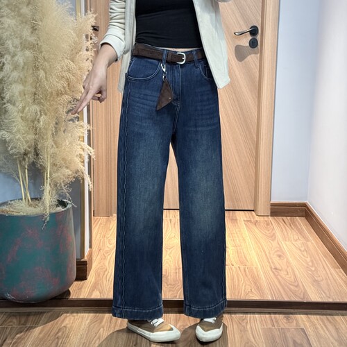 欧洲站73103小个子冬复合绒2025新品四面弹蓝色九分直筒牛仔裤女B