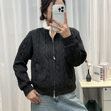 31189 羊羔毛领羊毛呢加绒卫衣开衫外套女2025冬装新款欧货女装潮