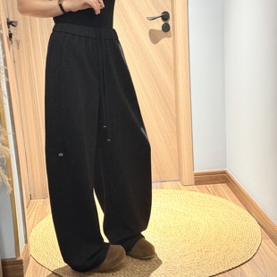 DY2071冬季 女M 2025抽绳拼接松紧腰宽松高级感羊毛阔腿弯刀休闲裤