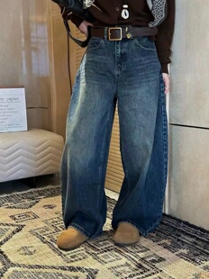 秋冬2025新品 W913 JEANS 个性 无弹蓝阔腿弯刀裤 磨毛美式 特价
