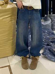 高腰牛仔蓝阔腿弯刀长裤 复合宝宝绒牛仔2025新款 99167冬季 JEANS