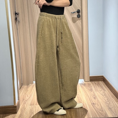 DY 2221冬季加绒2025新品松紧腰抽绳宽松羊毛弯刀垂感阔腿长裤女S