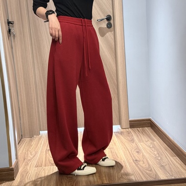 DY2302冬季厚绒2025新款抽绳松紧腰宽松加绒阔腿弯刀休闲卫裤女SW