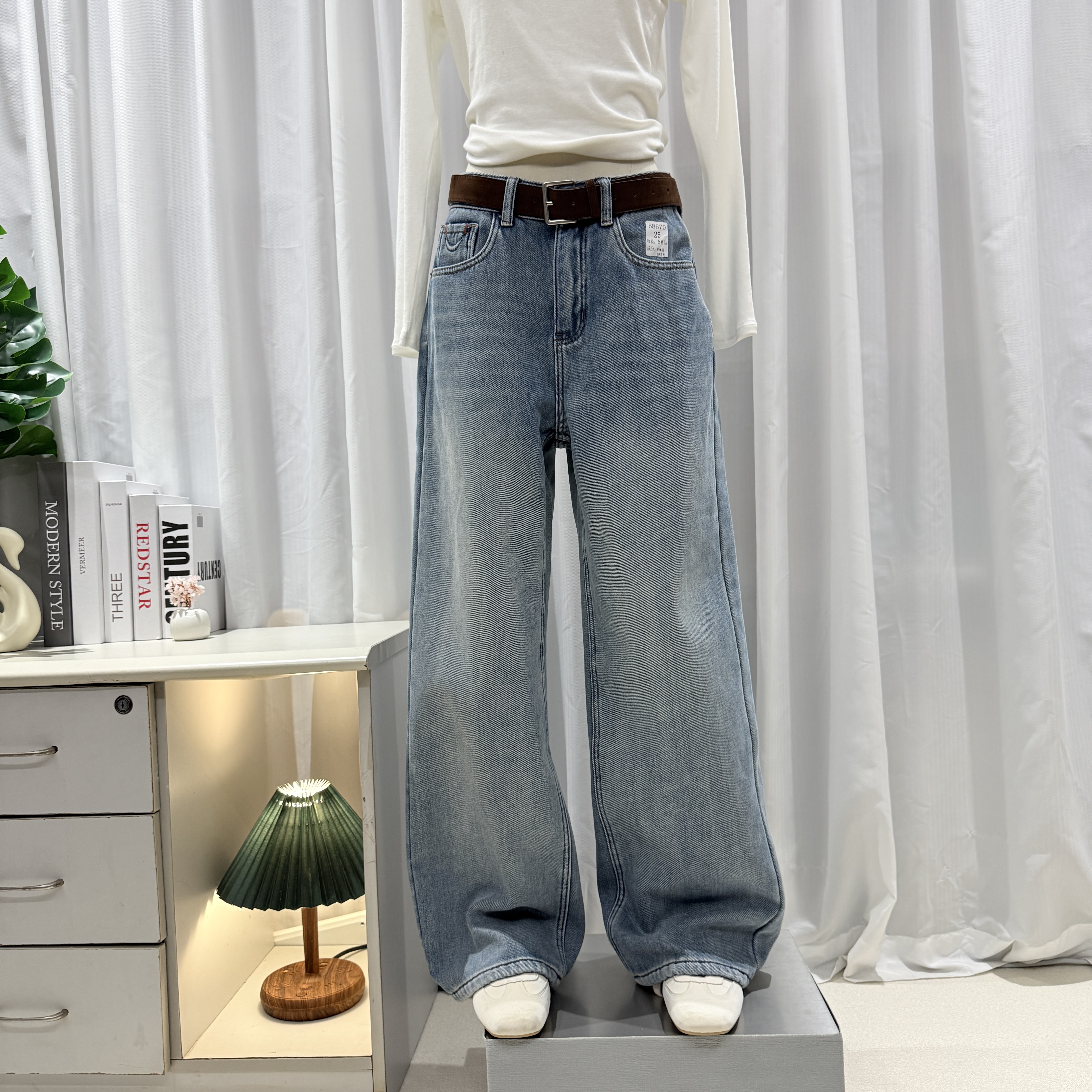JEANS 62238冬季2025新款复合绒微弹高腰宽松窄版阔腿牛仔裤长裤X