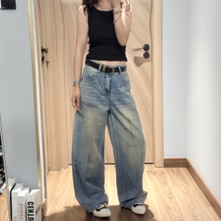 2026新款 JEANS 6261 春夏季 女B 高腰宽松喷漆作旧无弹弯刀牛仔长裤