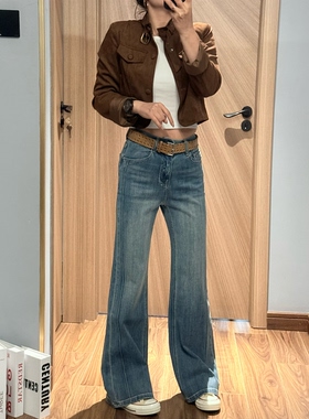 Jeans3202春季2026新品高腰休闲四面弹浅蓝色牛仔阔腿喇叭长裤女B