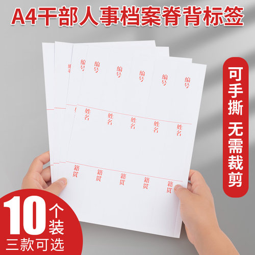 10个装干部人事档案盒脊背条标签