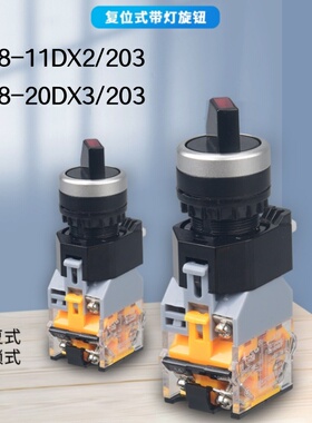 长江带灯选择开关LA38-11DX2 20DX3二三档自锁定位自复位江阴旋钮