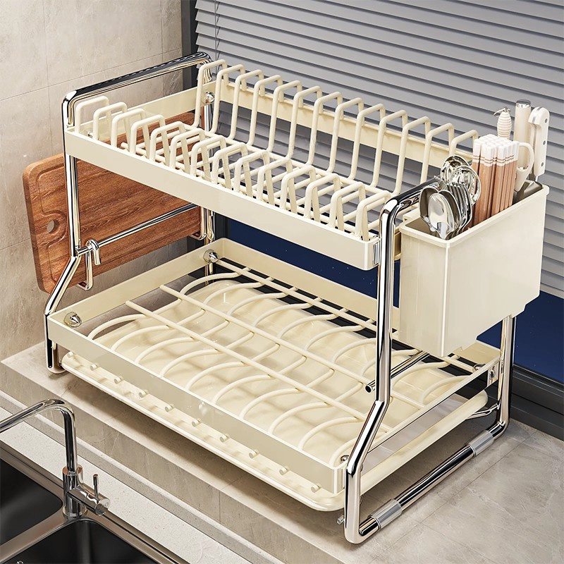 日本进口MUJIE厨房碗碟收纳架台面多功能碗盘沥水大容量碗架筷盒