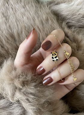 SL108 Panda熊猫手链 彩绘滴油可爱卡通闺蜜款生日礼物 钛钢镀金