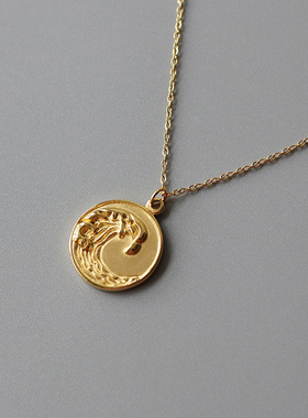 浮雕立体圆牌金币钛钢锁骨链