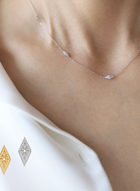 尼泊尔风手工菱形吊坠锁骨链 米字星钛钢项链镀18K金配件XL633