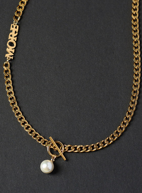 字母钛钢镀金保色珍珠链条