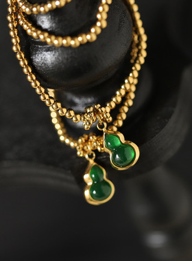 SL104 新中式吉祥福禄葫芦手链 绿色弹力金珠小金豆首饰 钛钢镀金