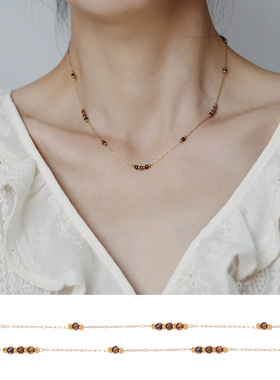 镀金锁骨链琥珀项链饰品鲸雨