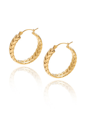 ED154 外贸欧美麦穗纹理耳扣耳环大号 钛钢镀18K金 韩国首饰