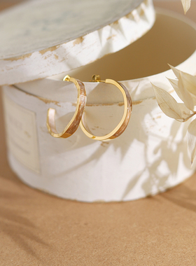 ED101  珠光双色滴胶波浪简约百搭时尚大耳圈 钛钢镀18K金